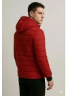 ERKEK Şişme Kapüşonlu Fermuarlı Mont Su İtici Kapitone Cepli Ceket - Kırmızı