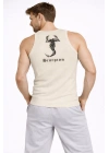 Erkek Spor Slimfit Fitilli Kaşkorse Arka Basklı Atlet 2li Set Siyah-Bej