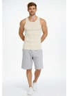 Erkek Spor Slimfit Fitilli Kaşkorse Arka Basklı Atlet 2li Set Siyah-Bej