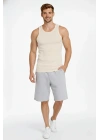Erkek Spor Slimfit Fitilli Kaşkorse Arka Basklı Atlet 2li Set Siyah-Bej