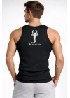 Erkek Spor Slimfit Fitilli Kaşkorse Arka Basklı Atlet 2li Set Siyah-Bej