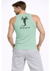 Erkek Spor Slimfit Fitilli Kaşkorse Arka Basklı Atlet 2li Set Siyah-Mint Yeşili
