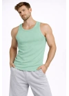 Erkek Spor Slimfit Fitilli Kaşkorse Arka Basklı Atlet 2li Set Siyah-Mint Yeşili