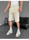 Erkek Su Yolu Çizgili Ön Arka Cepli Şort - Bej