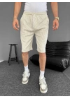 Erkek Su Yolu Çizgili Ön Arka Cepli Şort - Bej