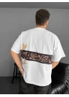 Erkek T-Shirt Ön ve Arka Baskılı Oversize Bisiklet Yaka tişort - Beyaz