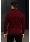 Erkek Tam Boğazlı Balıkçı Yaka Triko Kazak Kalın Fitilli - Bordo