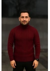 Erkek Tam Boğazlı Balıkçı Yaka Triko Kazak Kalın Fitilli - Bordo
