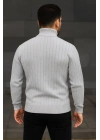 Erkek Tam Boğazlı Balıkçı Yaka Triko Kazak Kalın Fitilli -  Gri