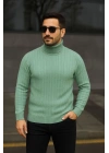 Erkek Tam Boğazlı Balıkçı Yaka Triko Kazak Kalın Fitilli - Mint Yeşili