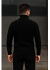 Erkek Tam Boğazlı Balıkçı Yaka Triko Kazak Kalın Fitilli - Siyah