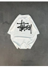 Erkek Tişört Bisiklet Yaka Baskılı Oversize Kısa kol T-Shirt - Beyaz