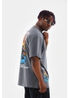 Erkek Tişort  Bisiklet Yaka Baskılı Oversize T-Shirt - Gri