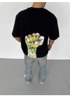 ERKEK Tişört Bisiklet Yaka Baskılı Oversize T-Shirt - Siyah