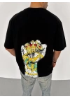 ERKEK Tişört Bisiklet Yaka Baskılı Oversize T-Shirt - Siyah