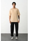 Erkek Tişört Düz Basic Penye Yazlık Bisiklet Yaka Kısa Kol T-Shirt - Bej