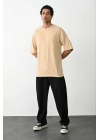 Erkek Tişört Düz Basic Penye Yazlık Bisiklet Yaka Kısa Kol T-Shirt - Bej