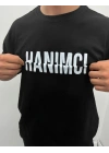 Erkek Tişört Kısa Kol Bisiklet Yaka Katlanan HANIMCI Baskılı T-Shirt - Siyah