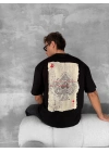 ERKEK Tişört Kısa Kol Ön ve Arka Baskılı Oversize Bisiklet Yaka T-shirt - Siyah