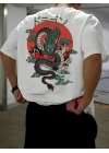 Erkek Tişört Penye Compack Ejder Baskılı Bisiklet Yaka T-shirt - Beyaz