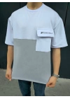 ERKEK Tişört Torba Cepli Parçalı Kısa Kol T-Shirt - Gri