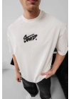 Erkek Tişört Yazlık Baskılı Oversize Kısa kol T-Shirt - Beyaz