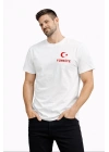 Erkek TÜRKİYE Ay Yıldız Baskılı Taraftar Forma T-Shirt - Beyaz