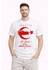 Erkek TÜRKİYE Ay Yıldız Baskılı Taraftar Forma T-Shirt - Beyaz