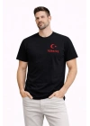 Erkek TÜRKİYE Ay Yıldız Baskılı Taraftar Forma T-Shirt - Siyah