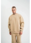 Erkek Uzun Kol Bisiklet Yaka 3 iplik Pamuklu Kışlık SweatShirt  - Bej