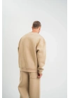 Erkek Uzun Kol Bisiklet Yaka 3 iplik Pamuklu Kışlık SweatShirt  - Bej