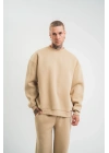 Erkek Uzun Kol Bisiklet Yaka 3 iplik Pamuklu Kışlık SweatShirt  - Bej