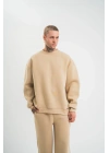Erkek Uzun Kol Bisiklet Yaka 3 iplik Pamuklu Kışlık SweatShirt  - Bej