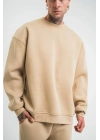 Erkek Uzun Kol Bisiklet Yaka 3 iplik Pamuklu Kışlık SweatShirt  - Bej