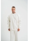Erkek Uzun Kol Bisiklet Yaka 3 iplik Pamuklu Kışlık SweatShirt  - Beyaz
