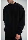 Erkek Uzun Kol Bisiklet Yaka 3 iplik Pamuklu Kışlık SweatShirt - Siyah