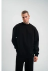 Erkek Uzun Kol Bisiklet Yaka 3 iplik Pamuklu Kışlık SweatShirt - Siyah