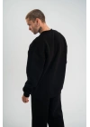 Erkek Uzun Kol Bisiklet Yaka 3 iplik Pamuklu Kışlık SweatShirt - Siyah
