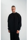 Erkek Uzun Kol Bisiklet Yaka 3 iplik Pamuklu Kışlık SweatShirt - Siyah