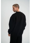 Erkek Uzun Kol Bisiklet Yaka 3 iplik Pamuklu Kışlık SweatShirt - Siyah