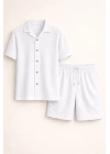 Erkek Waffle Kumaş Kısa Kol Gömlek Şort Takım Regular Yazlık İkili Set - Beyaz