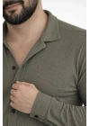 Erkek Waffle Kumaş Uzun Kollu Düğmeli Açık Yaka Regular Fit Gömlek - Haki