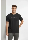 Erkek Wafıl Kumaş Tişört Regular Kalıp Bisiklet Yaka Baskılı T-Shirt - Siyah