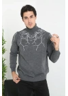 Erkek Yarım Bağazlı Kazak Baskılı Dokuma Triko - Antrasit