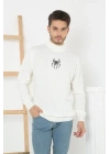 Erkek Yarım Bağazlı Kazak Baskılı Dokuma Triko - Beyaz