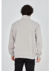 Erkek Yarım Fermuarlı Baskılı 3 iplik pamuklu sweatshirt - Boyalı Gri