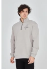 Erkek Yarım Fermuarlı Baskılı 3 iplik pamuklu sweatshirt - Boyalı Gri