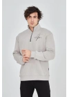 Erkek Yarım Fermuarlı Baskılı 3 iplik pamuklu sweatshirt - Boyalı Gri
