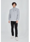 Erkek Yarım Fermuarlı Baskılı 3 iplik pamuklu sweatshirt - Gri