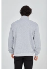 Erkek Yarım Fermuarlı Baskılı 3 iplik pamuklu sweatshirt - Gri